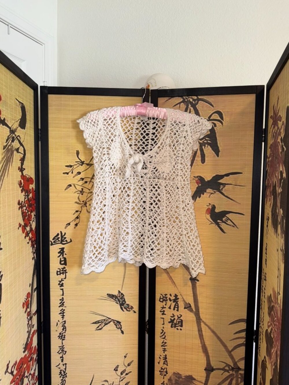 Sweet cream crochet / knit babydoll beach coverup / top.